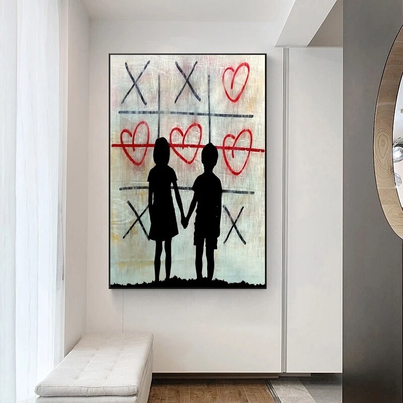 Banksy Artwork - Brother and Sister Canvas Wall Art Print - Modern Street Art Decor for Living Room, Bedroom & Office