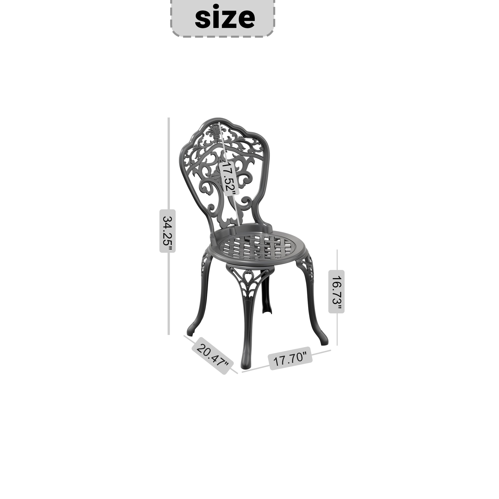 2-Pack Cast Aluminum Patio Dining Chairs with Black Frame - Durable Outdoor Furniture for Garden, Poolside & Backyard Dining