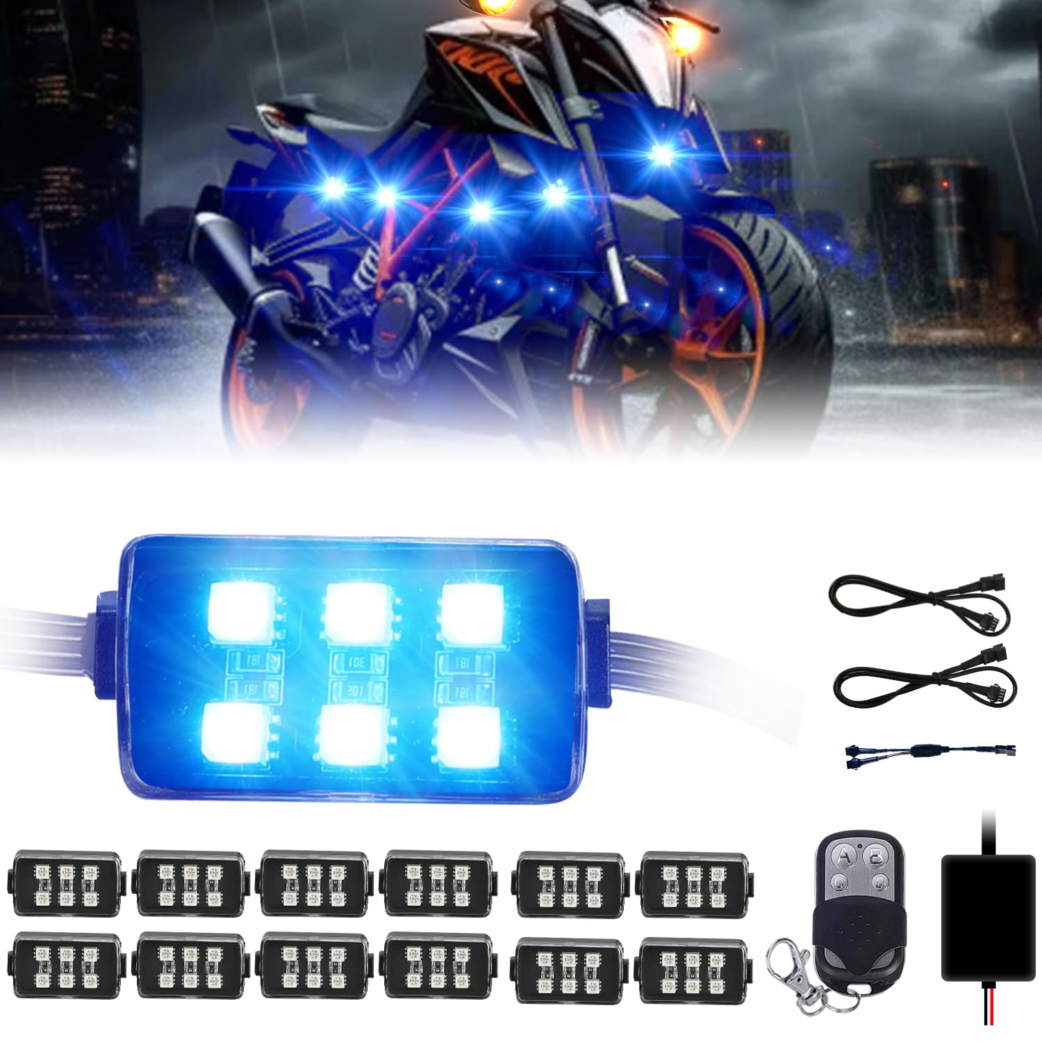 SUNPIE Motorcycle RGB LED Underglow Kit - 12 Pod Neon Light Strip with Smart App Control, 12V DC Power, Waterproof Design for Harley, Kawasaki, Yamaha & All Bikes | Perfect for Night Riding, Car Shows & Custom Bike Lighting
