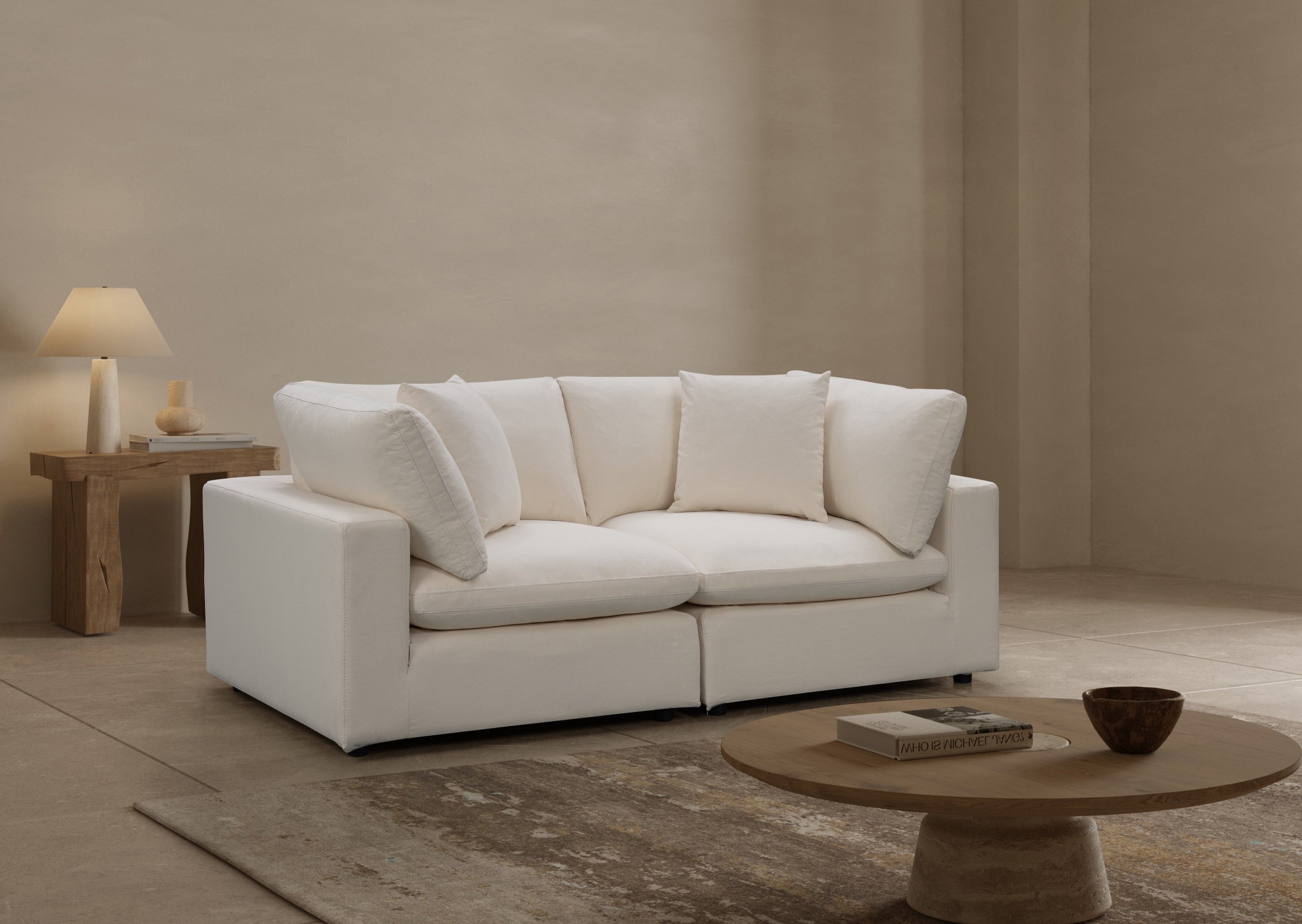 Cali Modular 2 Seater Sofa in Sol Ivory - Modern Sectional Couch for Living Room, Lounge & Small Spaces