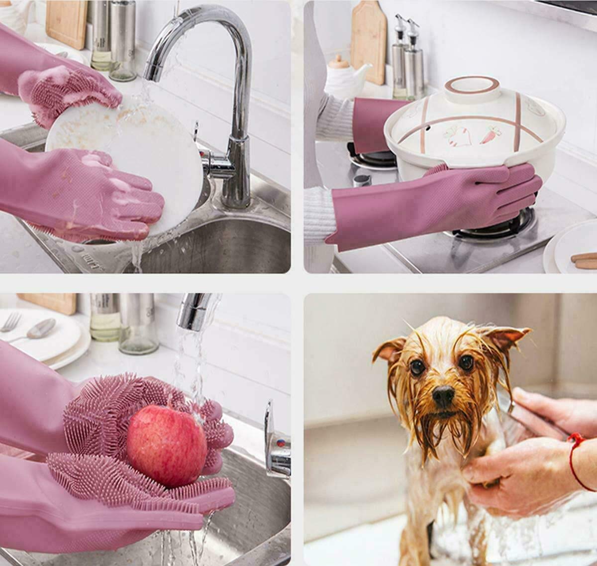 NOHUNT Silicone Cleaning Gloves - Reusable Dish Washing Gloves for Kitchen, Household & Pet Hair Removal - Non-Slip Scrubbing Gloves for Dishes, Pots & Pans (Perfect for Washing, Scrubbing & Pet Grooming)