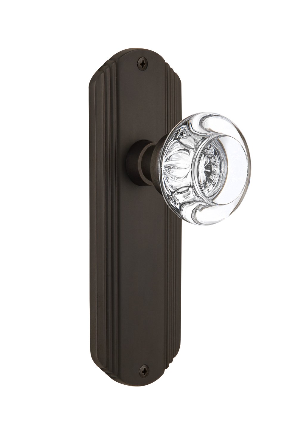 Vintage Style Deco Plate with Round Clear Crystal Glass Knob - Double Dummy Door Plate in Oil-Rubbed Bronze Finish | Perfect for Cabinet, Dresser, and Furniture Hardware Upgrade