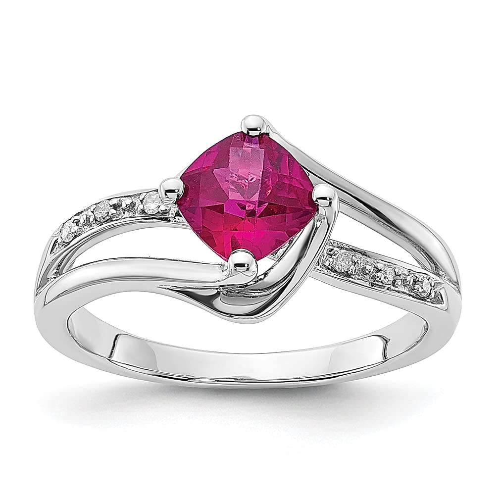 10K White Gold Created Red Ruby and Diamond Band Ring for Women - Size 7.00 | Elegant Gemstone Fine Jewelry, Perfect Gift for Her | Ideal for Anniversaries, Weddings & Special Occasions