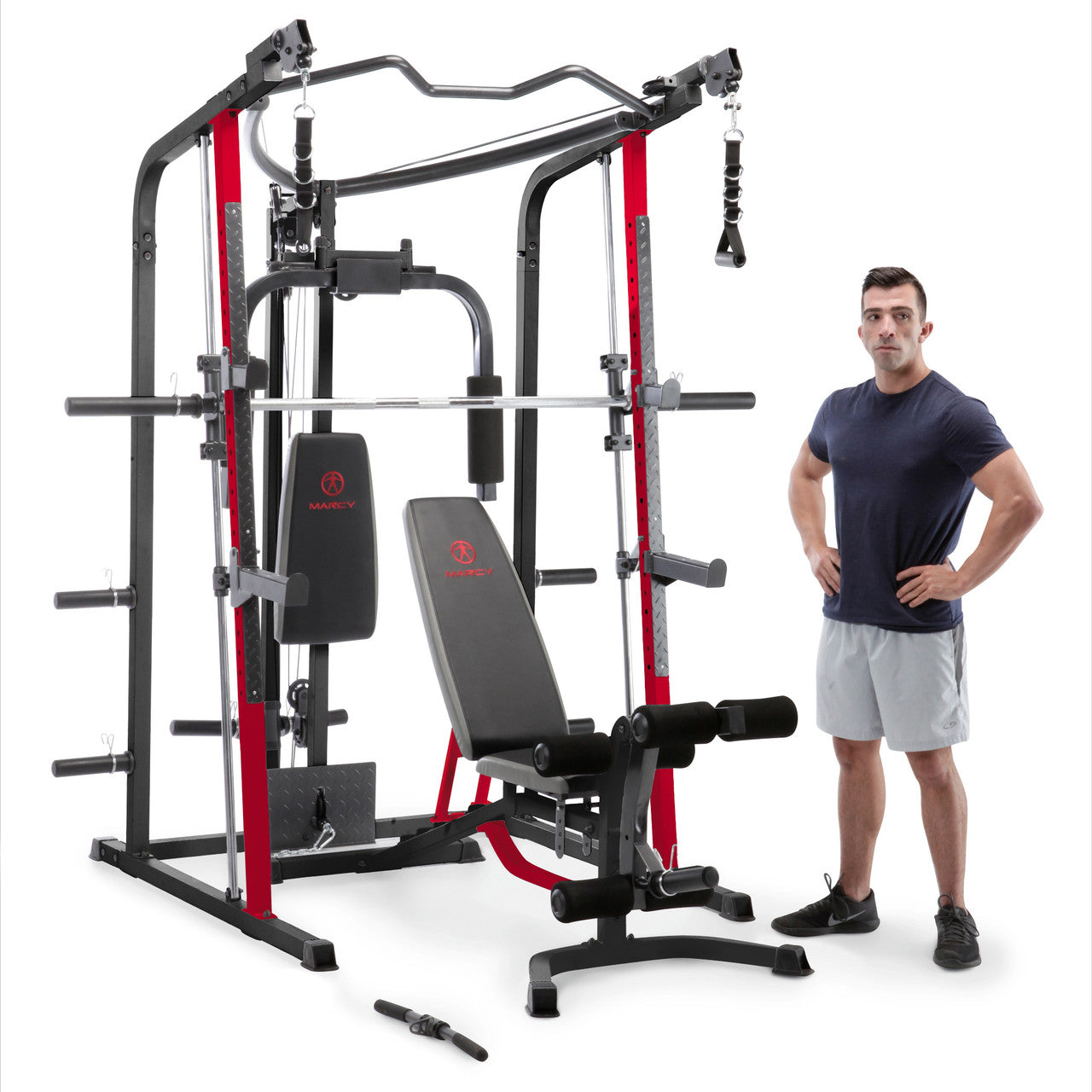 Marcy MD 7492 All-in-One Smith Machine Home Gym with Upper Pulley System - Perfect for Strength Training & Full-Body Workouts at Home