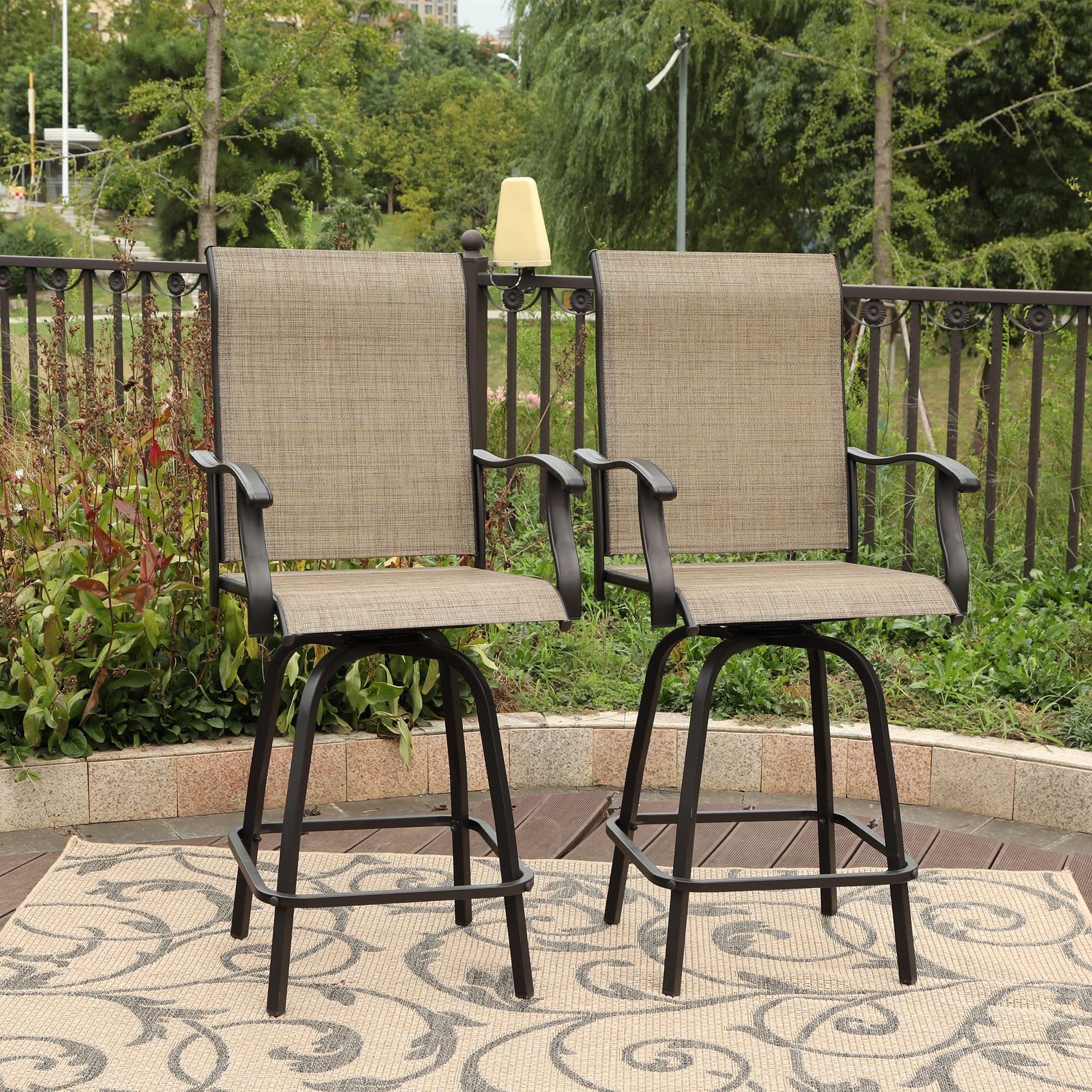 MAISON ARTS Patio Chairs Set of 2 - Swivel Outdoor Bar Stools with High Back, 300 lbs Capacity Bar Height Patio Furniture for Deck, Backyard, Garden - Perfect for Outdoor Dining, Lounging, and Entertaining