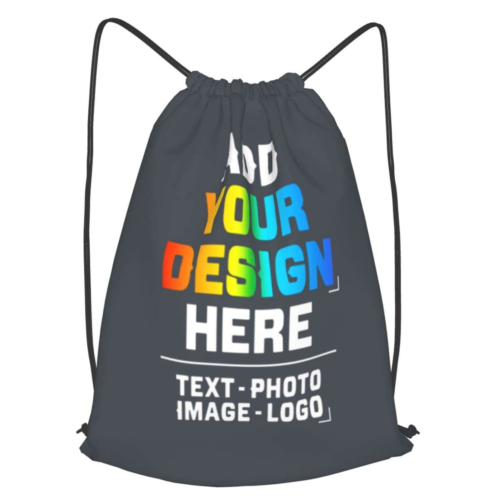 Custom Personalized Drawstring Backpack with Image & Text - Water Resistant Sports Sackpack for Men & Youth Boys - Gym, School, Travel, Outdoor Activities - Dark Heather, 14