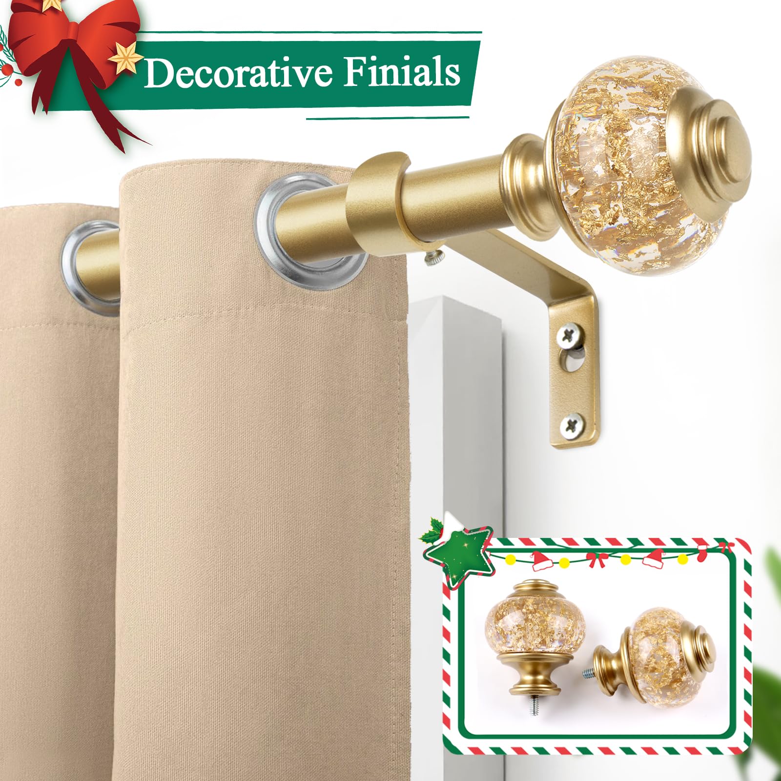 2 Pack Gold Foil Embedded Translucent Finials for 1