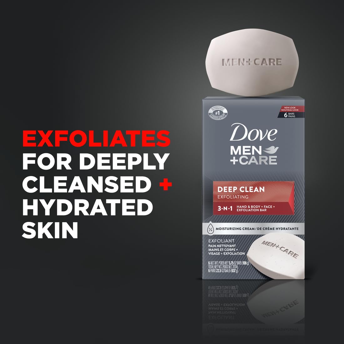 Dove Men+Care Deep Clean Body and Face Bar Soap - 4 oz (6 Pack) - Hydrating & Refreshing for Daily Shower & Skincare Routine