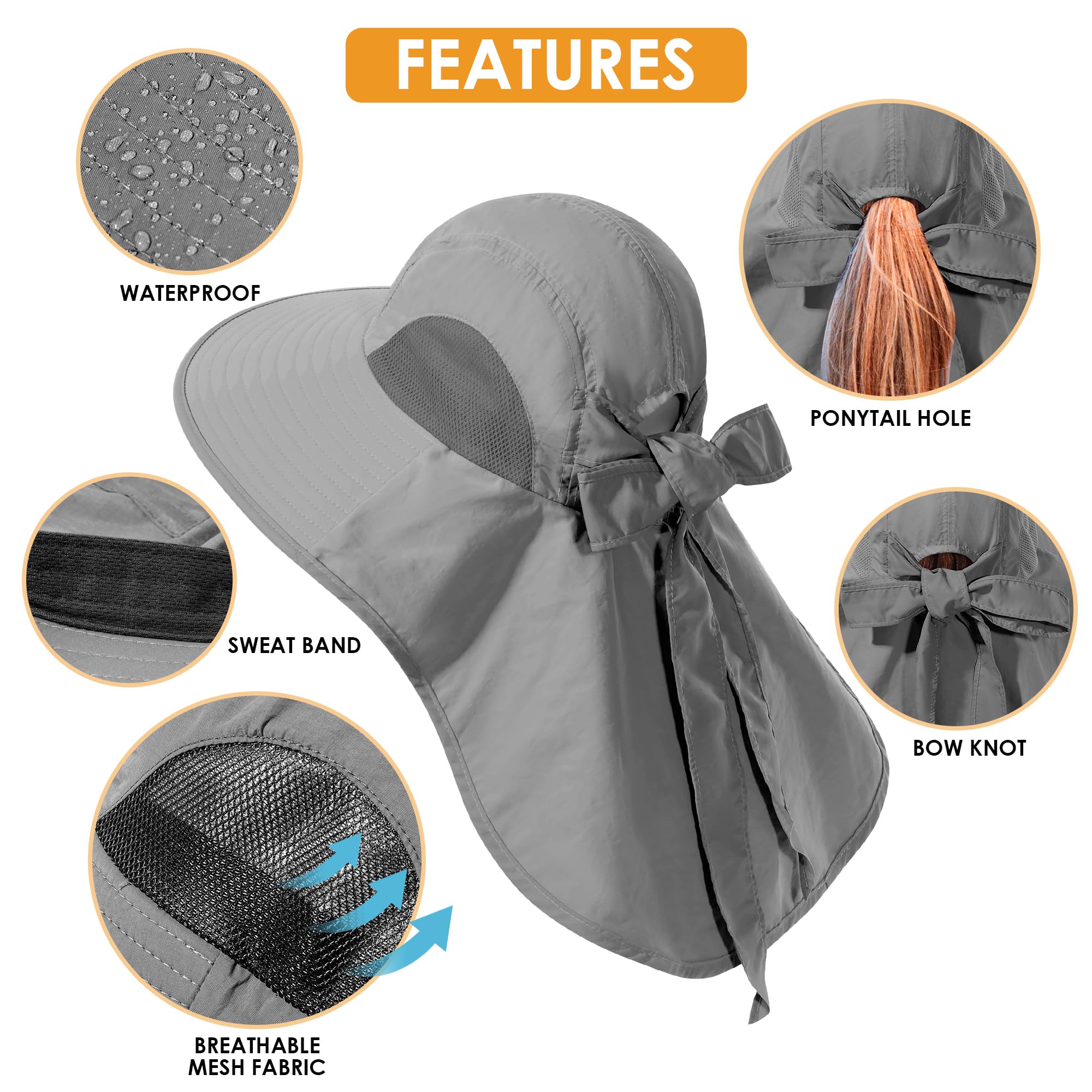 Women's UV Protection Sun Hat - Foldable Waterproof Wide Brim Bucket Hat with Neck Flap for Summer, Beach, Fishing, Hiking & Outdoor Activities | UPF 50+ Sun Protection for Women