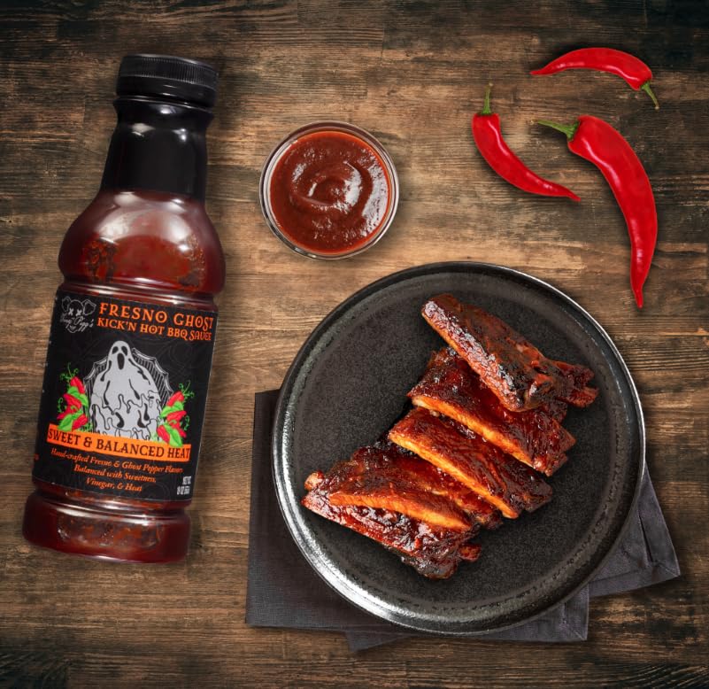 Tony Piggs Hot BBQ Sauce Fresno Ghost Flavor (19oz) - Spicy Ghost Pepper Barbecue Sauce for Wings, Ribs & Burgers - Made with Fresh Peppers - Perfect for Summer Cookouts, Tailgating & Grilling Gifts for Men