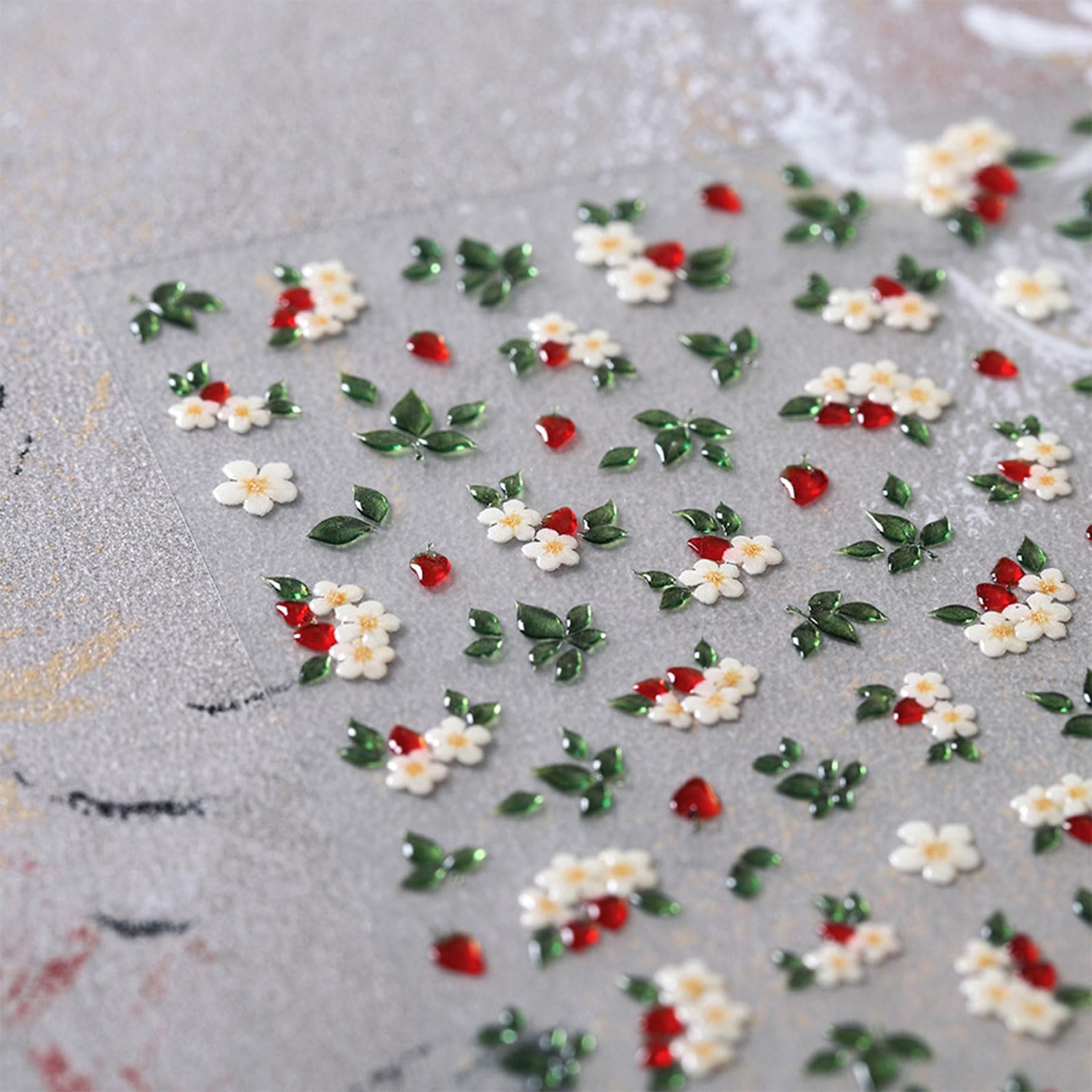 3D Embossed Flower Strawberry Nail Art Stickers - Self-Adhesive 5D Nail Decals for DIY Manicure - Nail Art Design Supplies & Decoration Accessories (1 Sheet) - Perfect for Home Salon, Parties & Special Occasions