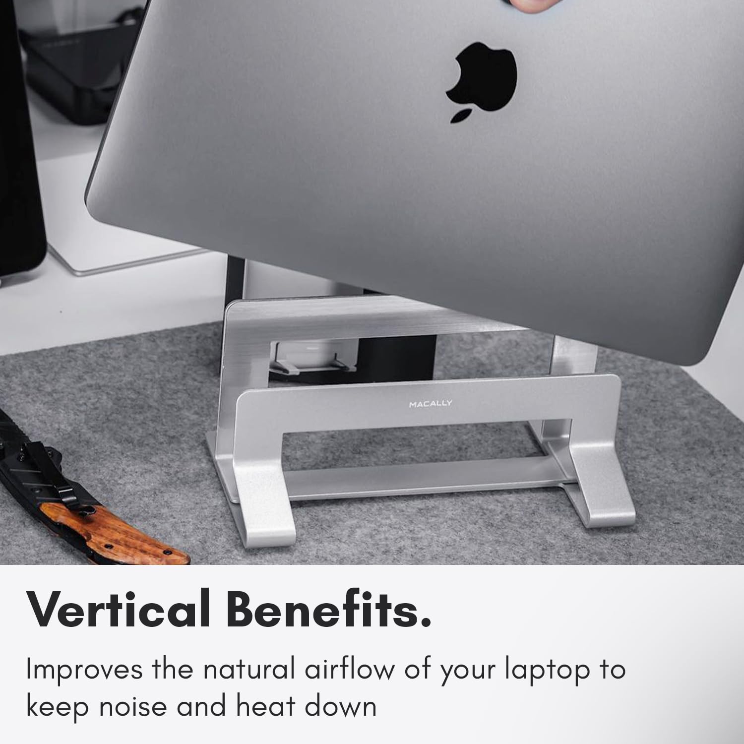 Macally Vertical Laptop Stand for Desk - Adjustable Space Saving Laptop Holder for MacBook Pro/Air | Improves Airflow & Organizes Workspace | Perfect for Home Office, Dorm & Small Spaces