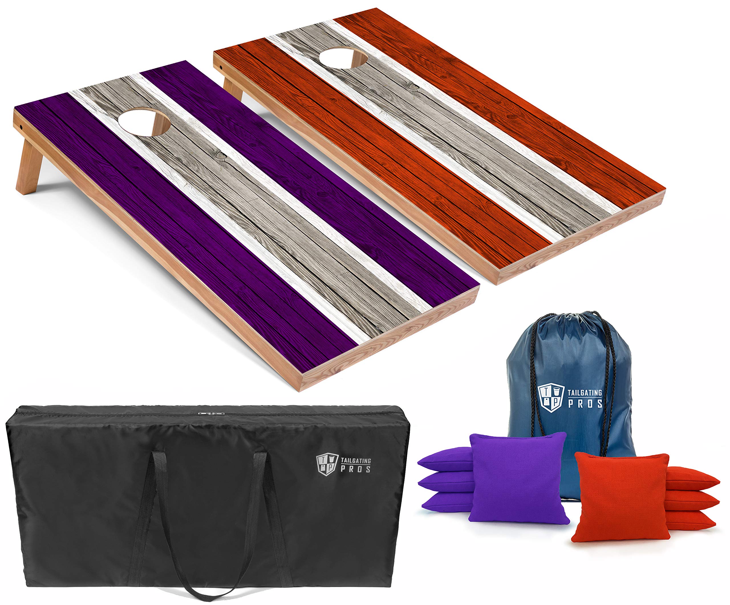 Tailgating Pros LED Striped Lightweight Cornhole Board Set - 4'x2' Regulation Size with LED Ring Lights, 8 Bean Bags & Carrying Case - Perfect for Backyard Parties, Tailgating Events & Outdoor Games