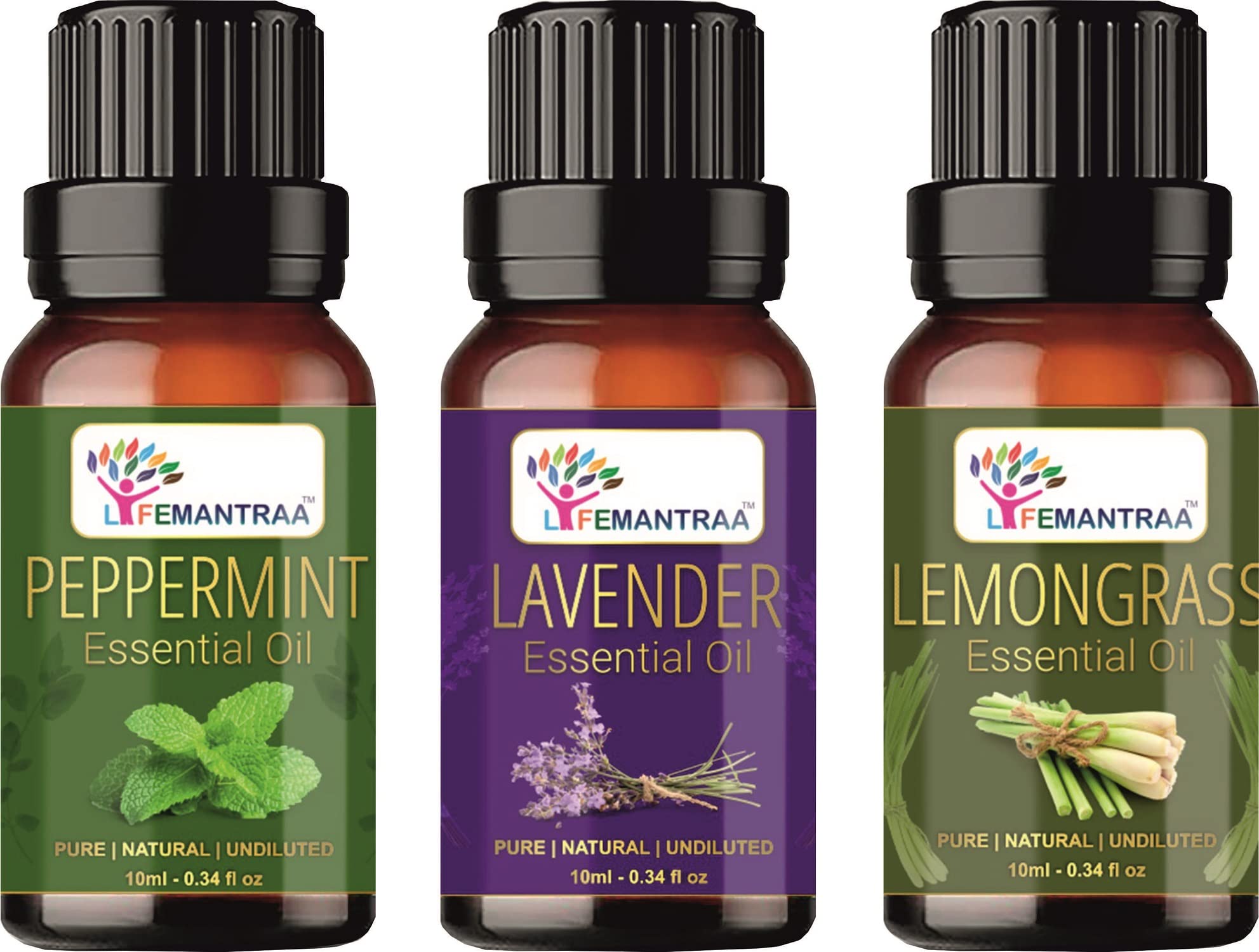 Pure Peppermint, Lavender & Lemongrass Essential Oils Set - 3 x 10ml for Aromatherapy, Home Diffusers, Soap & Candle Making - Natural Air Freshener for Relaxation, Stress Relief & Better Sleep