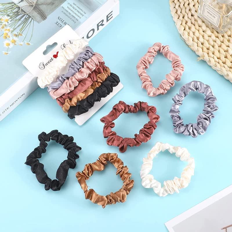 SHIDARA 12Pcs Satin Scrunchies - Coffee Color Hair Ties | Soft Elastic Ponytail Holders for Women & Girls | Perfect for Work, Gym & Everyday Styling