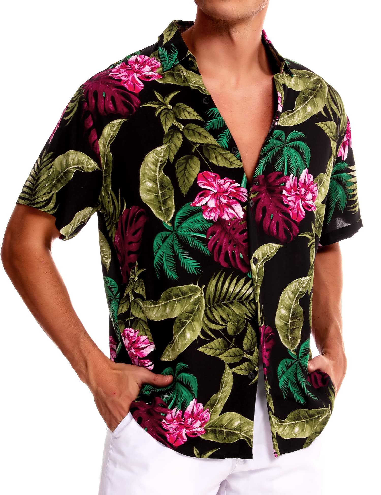 LecGee Men's Floral Hawaiian Shirt - Short Sleeve Button Down Aloha Shirt for Summer Beach Vacation, Luau Party & Tropical Getaway