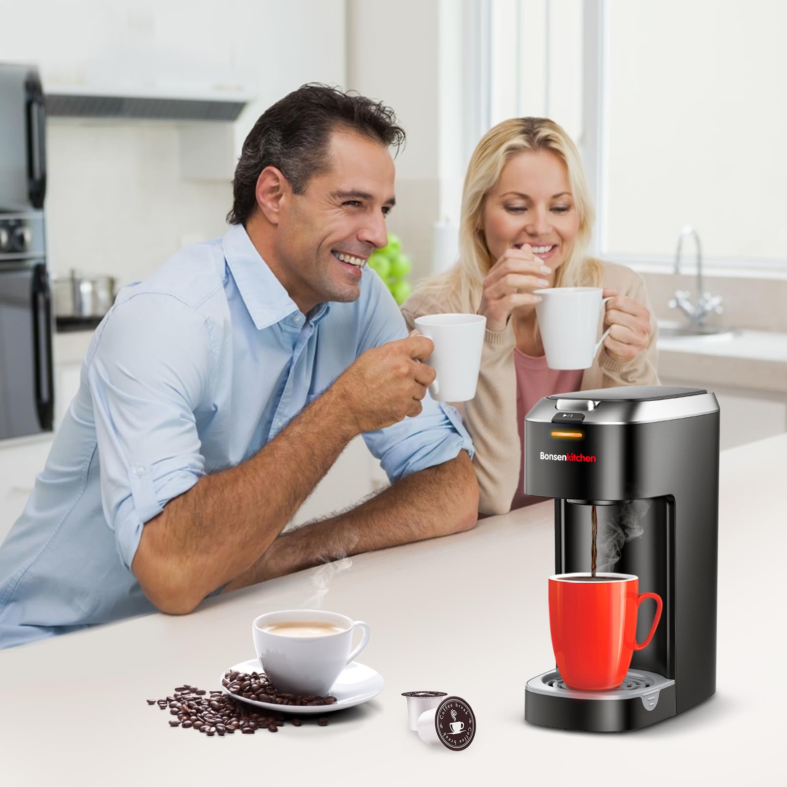 Bonsenkitchen Single Serve Coffee Maker for K-Cups, Fast Brewing & Space Saving - Perfect for Home & Office