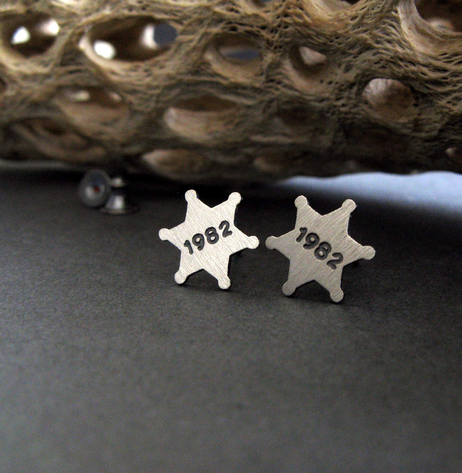 Custom Sheriff Star Badge Stud Earrings - Engraved Number, Brushed Sterling Silver - Handmade in USA - Perfect for Western Costumes, Cowboy Parties & Law Enforcement Appreciation Gifts