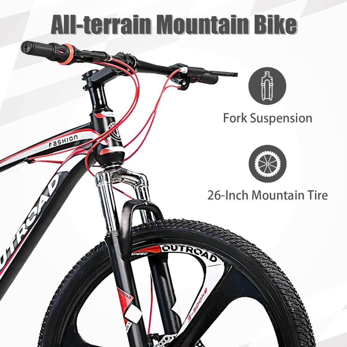 26-Inch Mountain Bike for Adults - High-Strength Aluminum/Carbon Steel Frame, 21-Speed Gears with Dual Disc Brakes & Lock-Out Suspension Fork - Perfect for Trail Riding, Commuting & Outdoor Adventures (Men & Women)