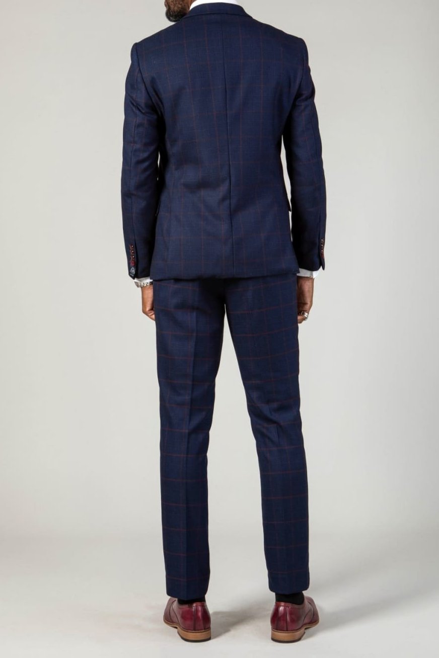 Marc Darcy Edinson Navy Check Three Piece Suit for Men - Premium Wool Blend Business Formal Attire - Perfect for Weddings, Office Meetings & Special Occasions