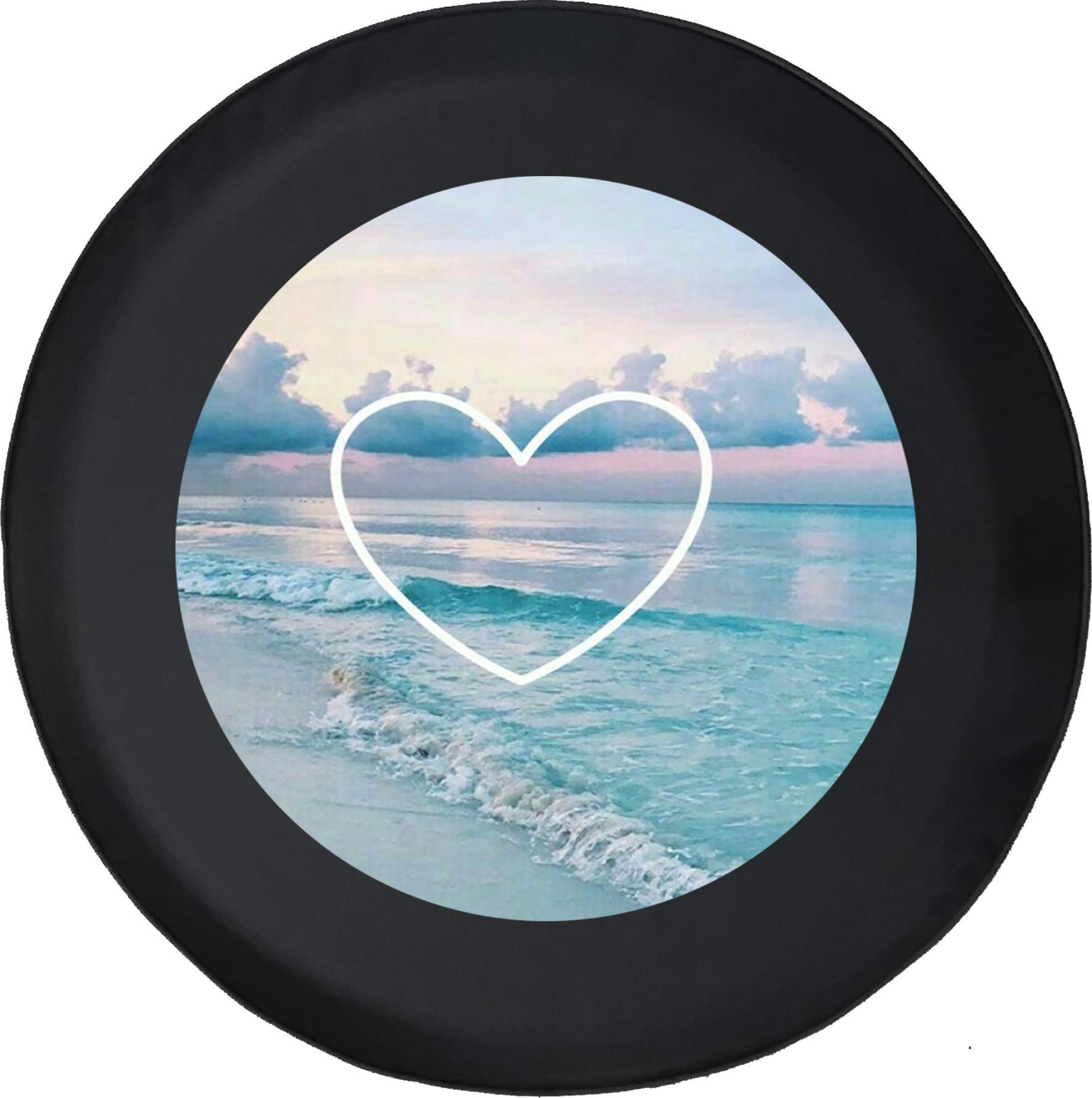 29 Inch Car Tire Cover with Heart Ocean Beach Waves Design - Durable Off-Road Adventure Accessory for Trucks, SUVs & RVs | Perfect for Beach Trips, Camping & Outdoor Travel