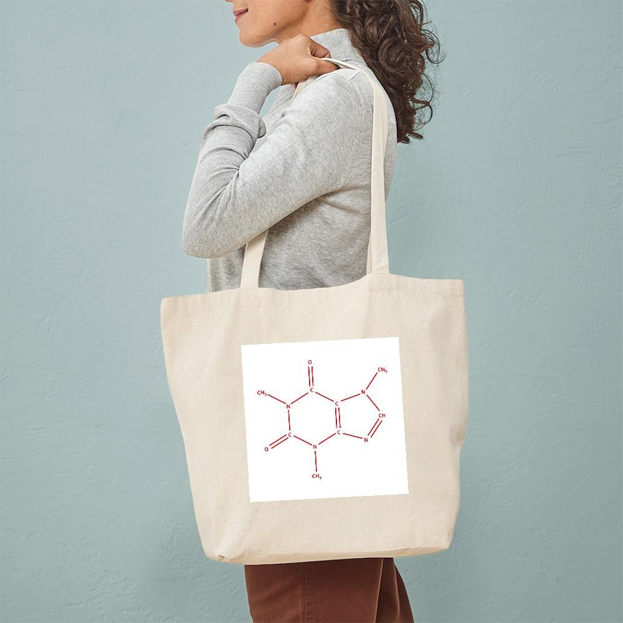 Caffeine Molecule Tote Bag - Natural Canvas Reusable Shopping Bag for Coffee Lovers, Groceries & Beach Essentials