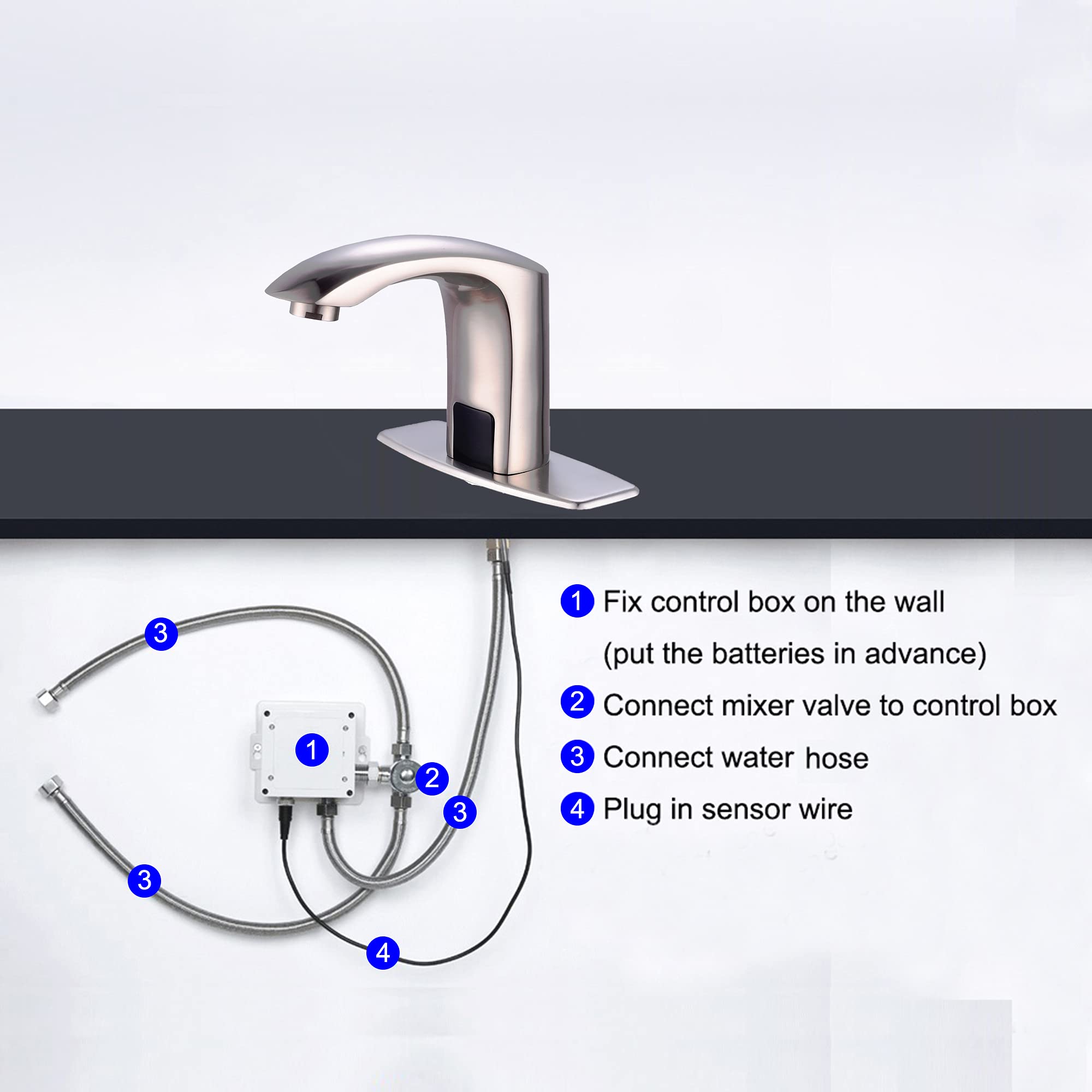Hands Free Automatic Motion Sensor Bathroom Faucet - Touchless Bathroom Sink Faucet with Mixing Valve & Cover Plate, Brushed Nickel - Ideal for Home, Office & Public Restrooms