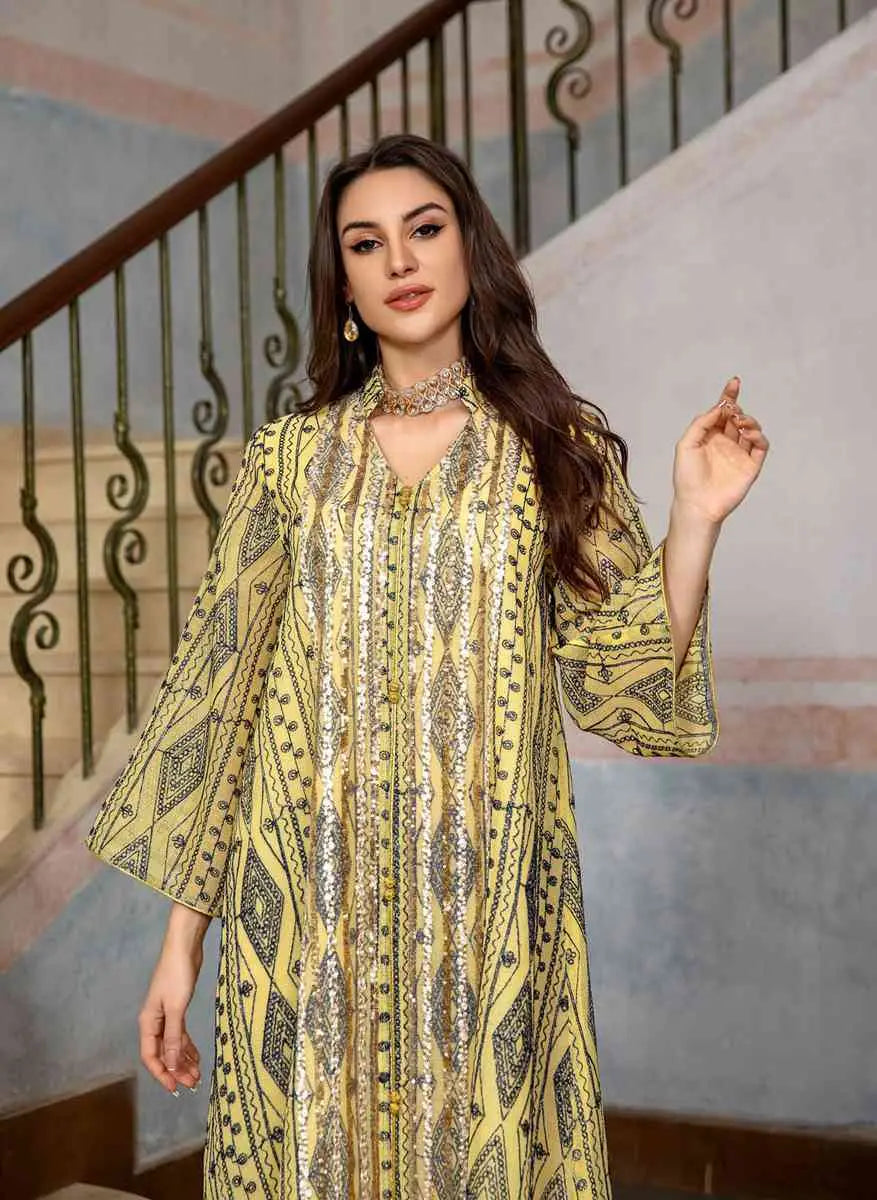 Elegant Eid Dress for Women - Sparkling Sequins & Embroidery Kaftan Caftan - Perfect for Eid Celebrations, Parties, and Special Occasions
