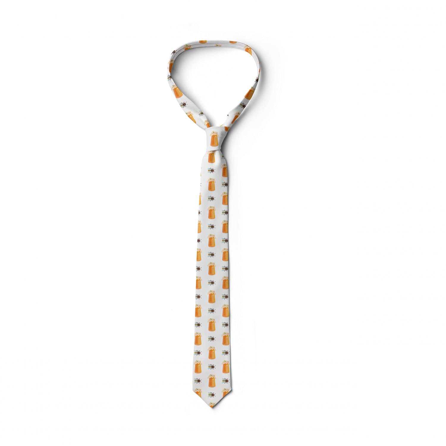 Ambesonne Men's Tie - Honey Jars Bees Honeycomb Design - 3.7