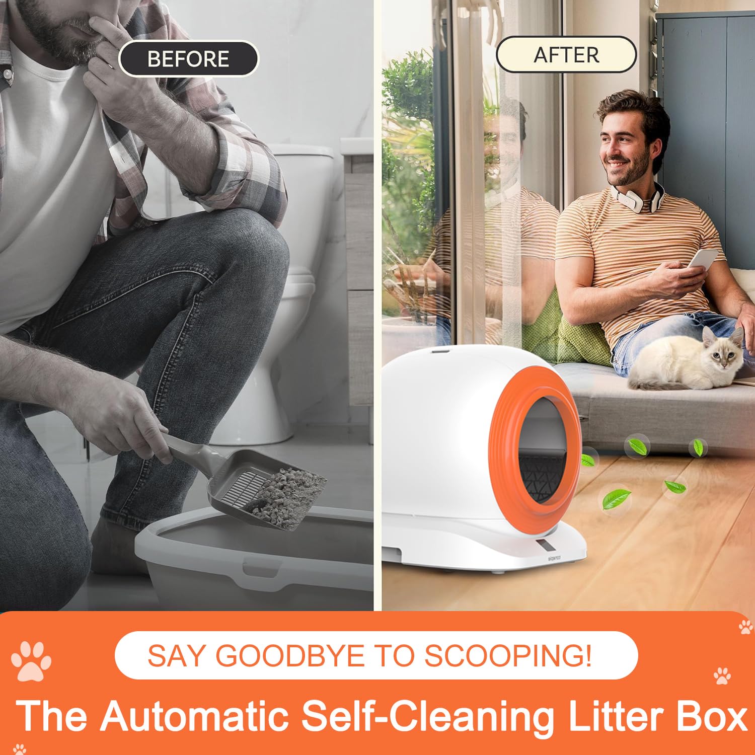 Self-Cleaning Cat Litter Box - Automatic Anti-Pinch Large Litter Box for Multiple Cats with WiFi/APP Control & Smart Health Monitor - Easy Clean White Pet Toilet for Home Use