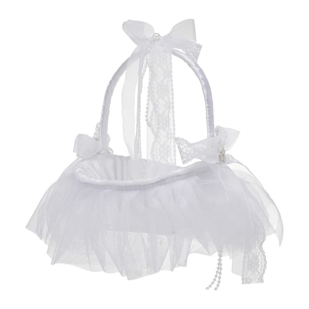Vintage Lace Flower Girl Basket with Bowknot - Elegant Wedding Ceremony Accessory for Brides, Flower Girls & Candy Containers | Perfect for Vintage Weddings, Bridal Showers & Special Events