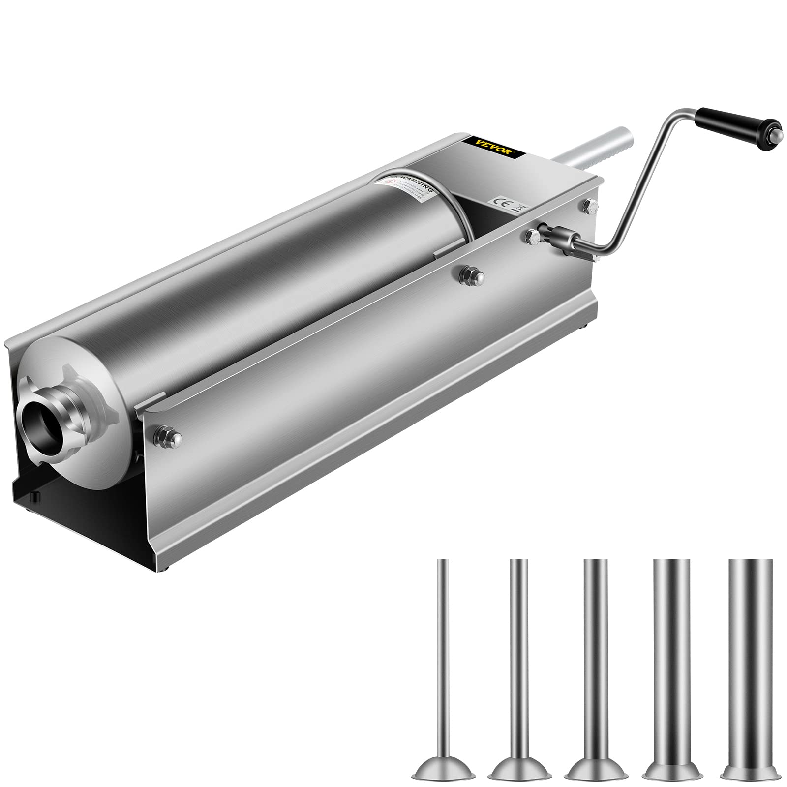 Happybuy 7L/15Lbs Manual Sausage Stuffer Machine - Stainless Steel Horizontal Sausage Maker with 5 Filling Nozzles for Home Kitchen & Commercial Use - Perfect for Making Homemade Sausages, Burgers, and Meat Stuffing