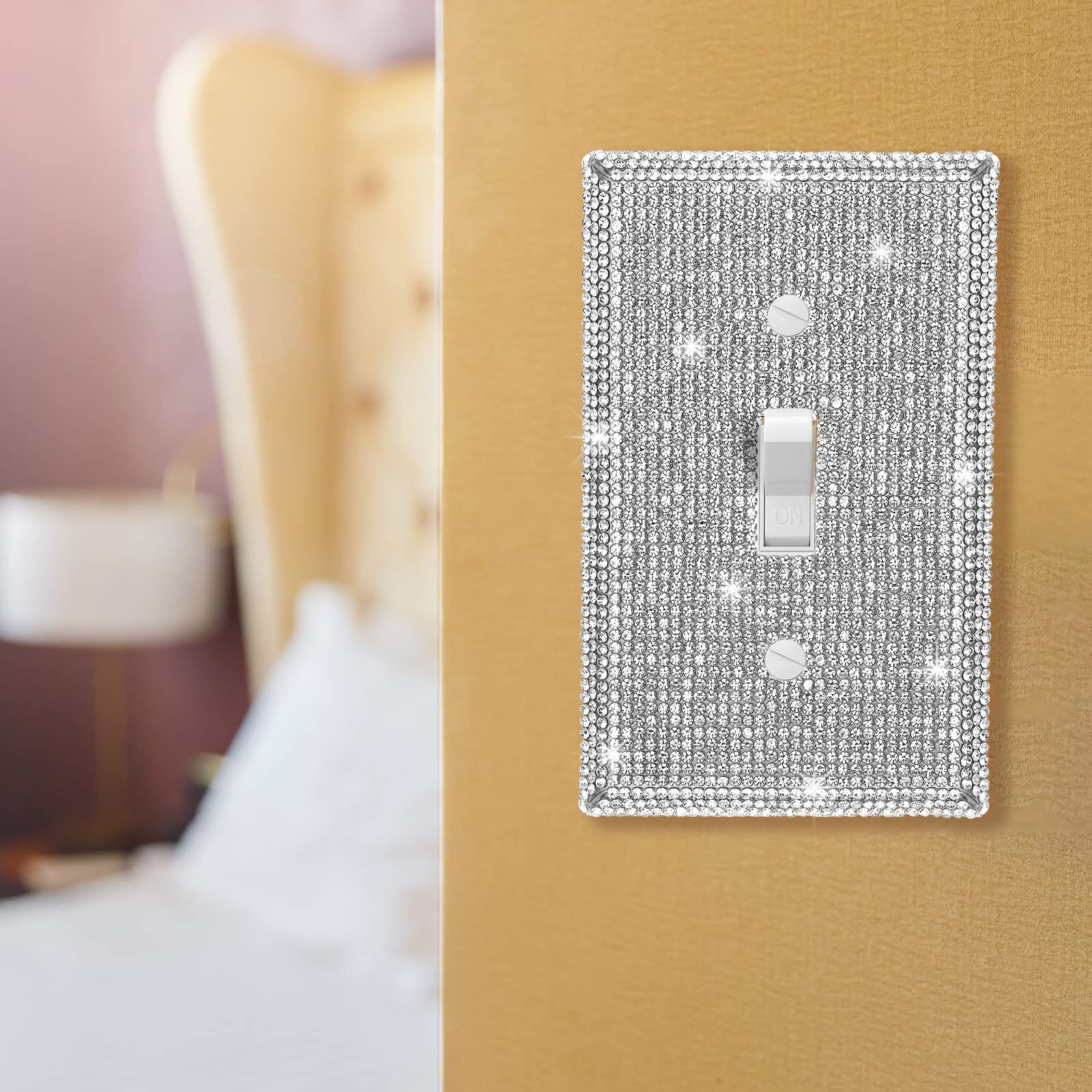 2 Pack Rhinestone Light Switch Covers - Stainless Steel Wall Plates with Bling Outlet Covers (4.5