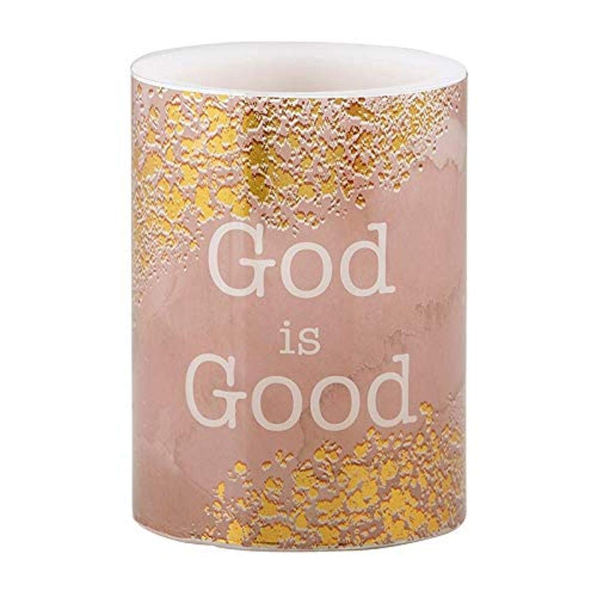 Faithworks Inspirational LED Pillar Candle with Timer - 3x4 Inch God is Good Religious Flameless Candle for Prayer, Meditation & Home Decor