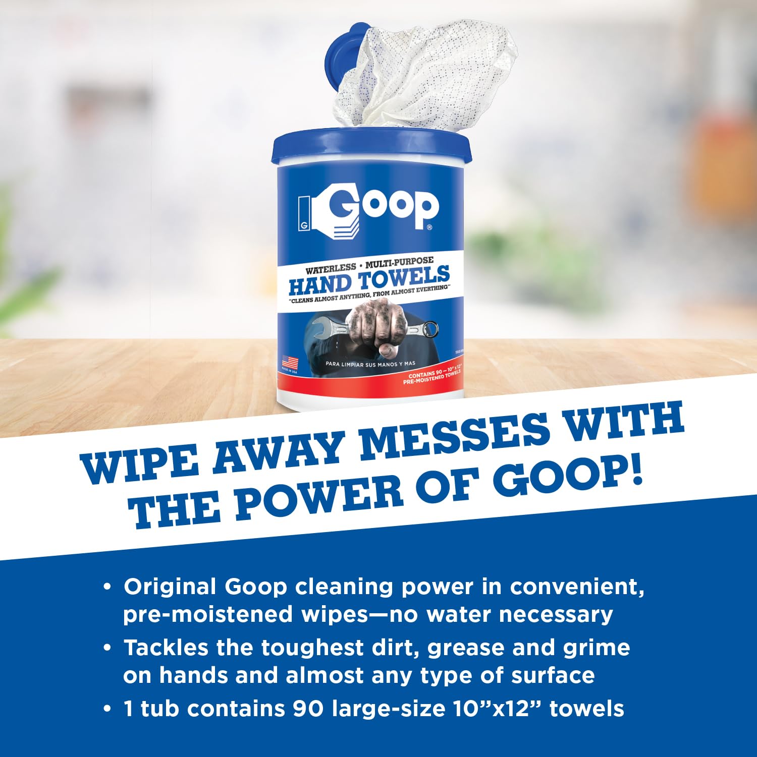 GOOP Multi-Purpose Waterless Hand Cleaner Towels - 90 Count, 10