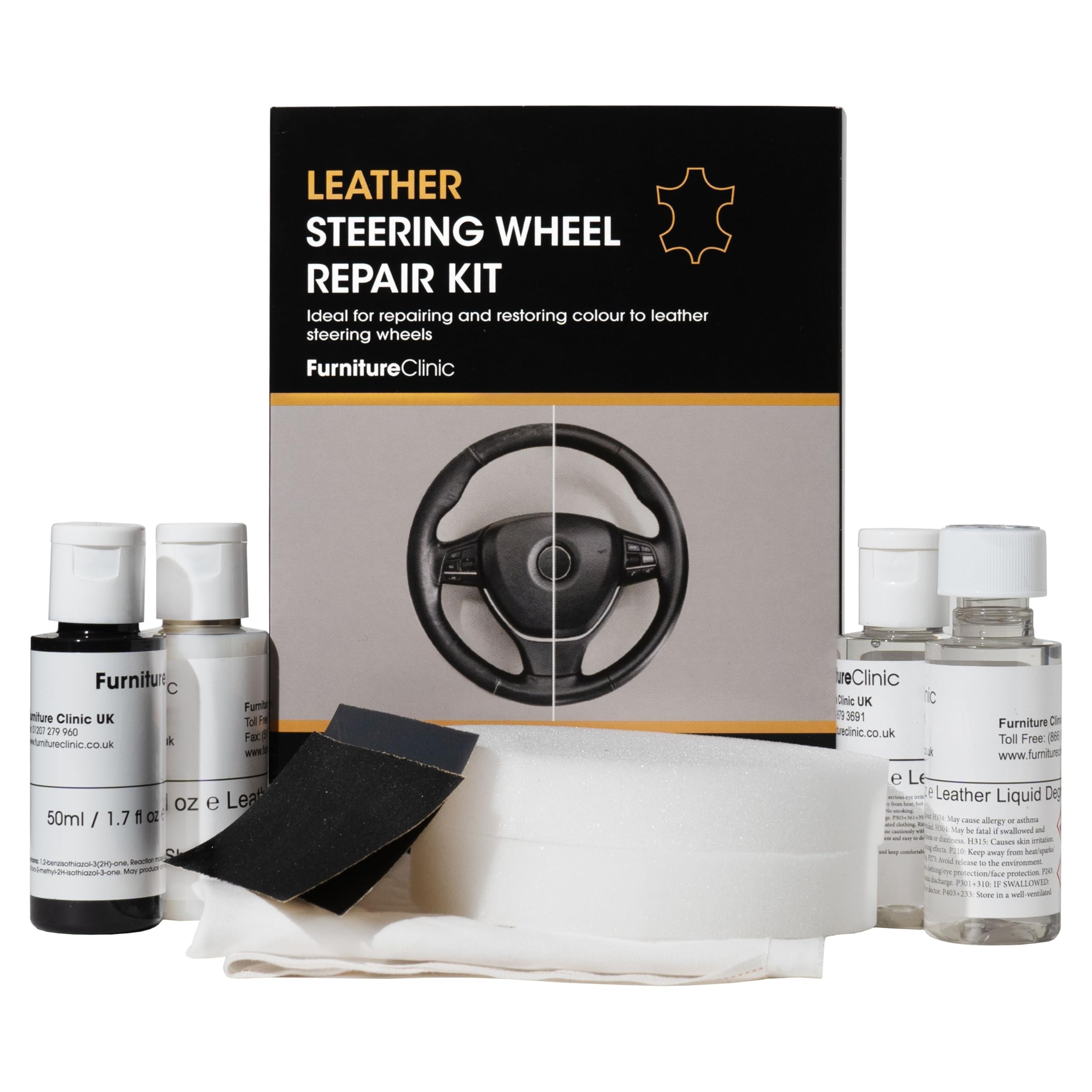 Furniture Clinic Leather Steering Wheel Repair Kit - Fix Tears, Scuffs & Scratches | DIY Car Interior Restoration for Luxury Vehicles & Classic Cars