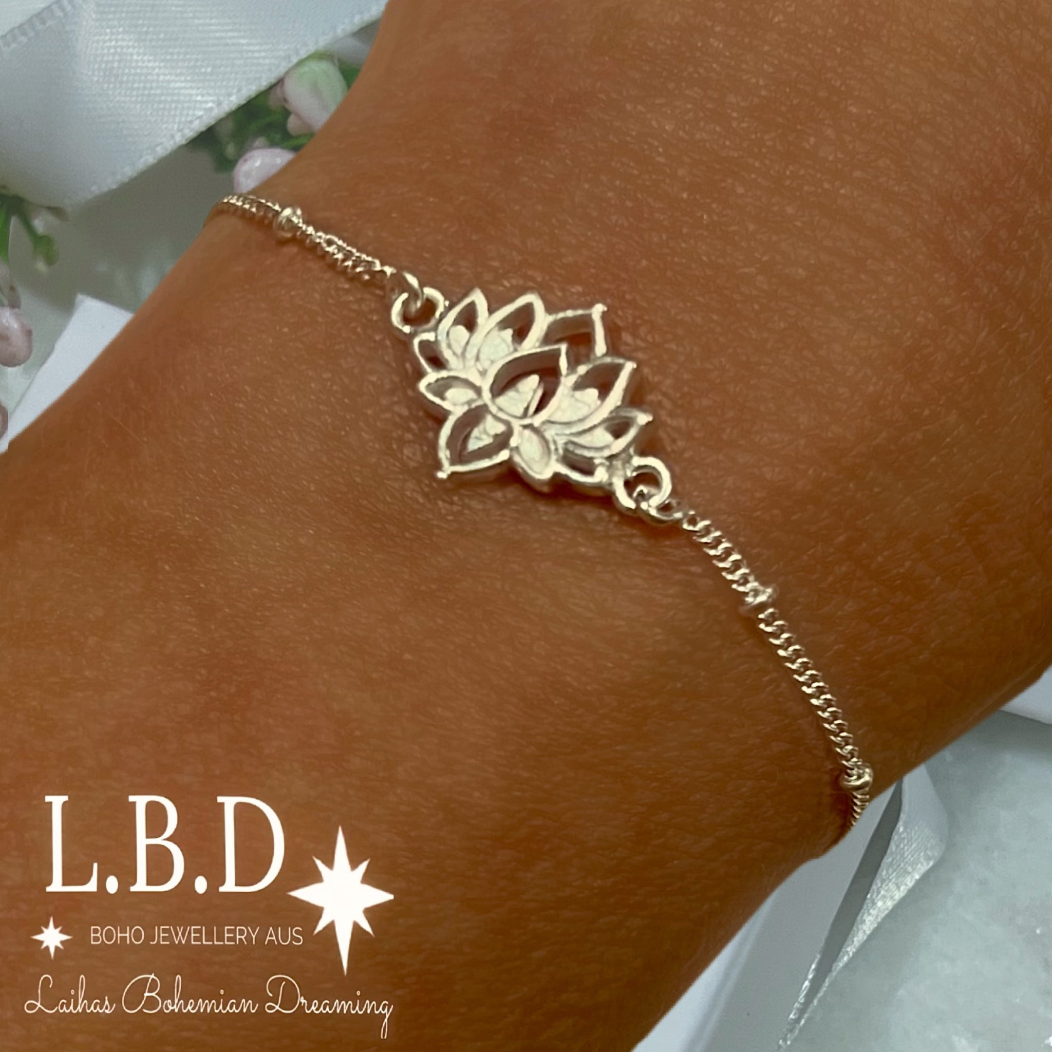 Lotus Flower Sterling Silver Bracelet for Women - Elegant Adjustable Bangle with Handmade Floral Design - Perfect for Yoga, Meditation, Boho Fashion & Gift Giving