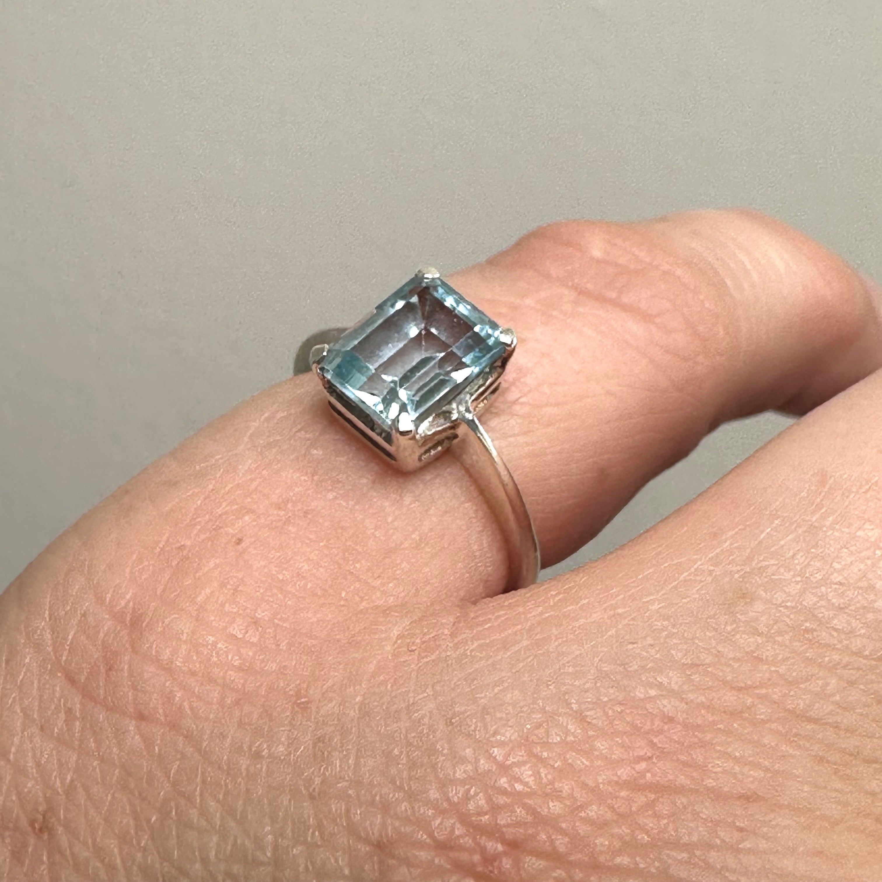 Blue Topaz Rectangular Faceted Ring - Size 5 Sterling Silver Women's Jewelry - Perfect for Engagement, Anniversary & Special Occasion Gifts