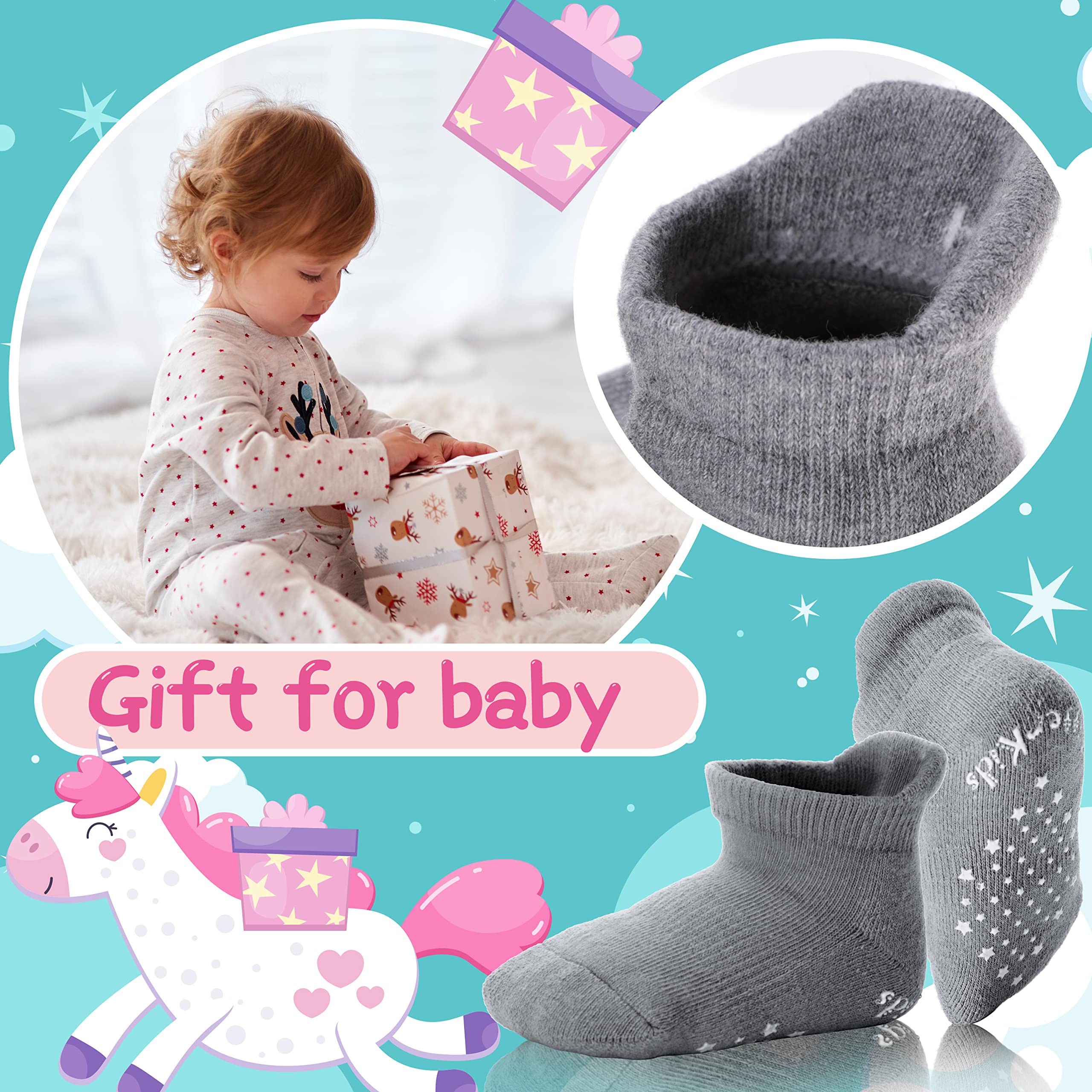 Non-Slip Baby Socks for Toddlers - Anti-Skid Cotton Ankle Socks with Grippers for Girls & Boys - Perfect for Playtime, Daycare and First Steps