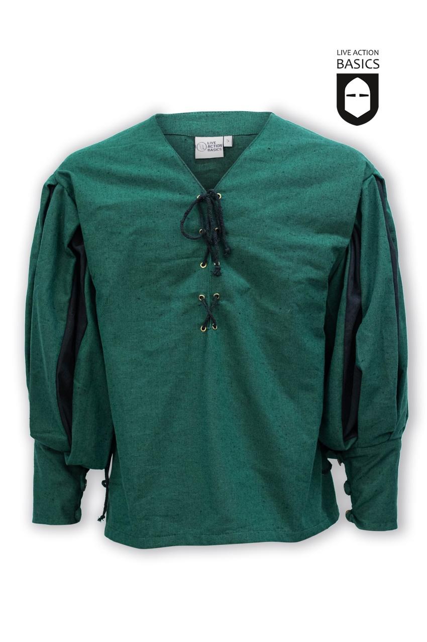 Premium Renaissance Landsknecht Shirt - Green & Black Historical Costume for Men | Perfect for LARP, Reenactment, and Medieval Festivals