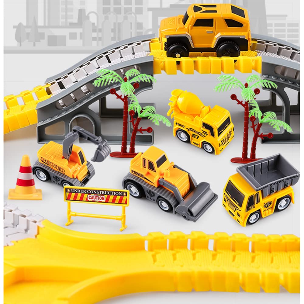234 Pcs Engineering Rail Car Set with 2 Electric Toy Cars & 3 Construction Vehicles - DIY Flexible Track Building Kit for Kids Ages 3-8 | STEM Learning Toy for Boys & Girls | Perfect for Birthday Gifts, Indoor Play & Creative Construction Scenes