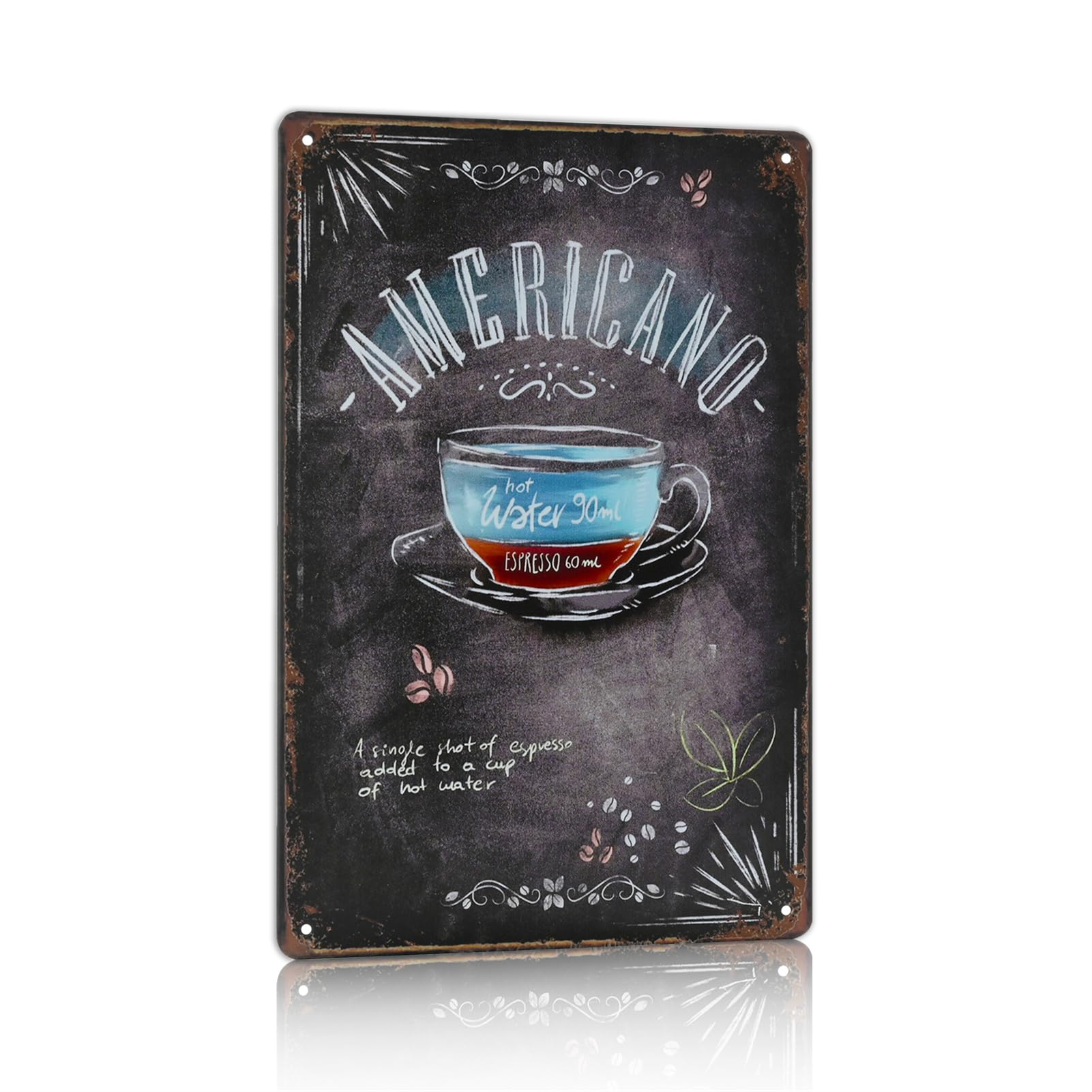 Vintage Coffee Tin Sign - Retro Americano Metal Wall Decor for Kitchen, Bakery, Cafe & Restaurant - Perfect for Coffee Shop Theme & Home Bar Decor