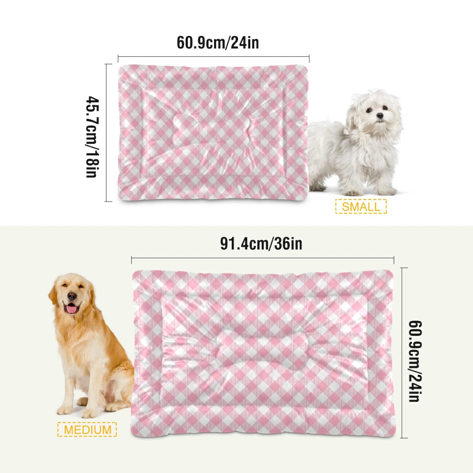 Pink Gingham Dog Bed for Small & Medium Dogs - Ultra Soft Rectangular Pet Bed with Calming Design, 24x18 Inch - Perfect for Crates, Living Rooms & Bedrooms