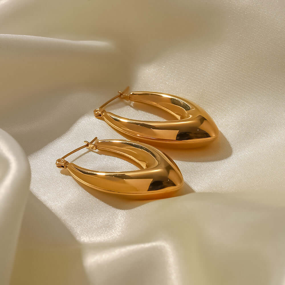 18K Gold Plated French Curve Hoop Earrings for Women - Elegant Dangle Earrings for Party, Wedding & Everyday Wear | JDEH290