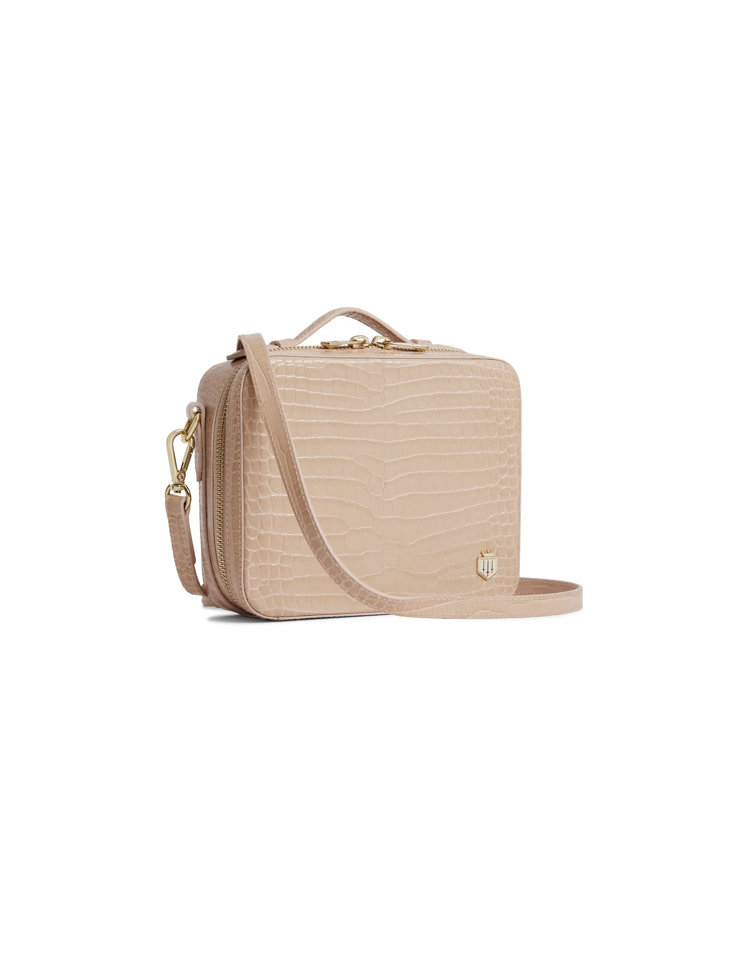 Buckingham Blush Croc Print Leather Handbag - Elegant Crocodile Embossed Shoulder Bag for Women | Perfect for Work, Party & Evening Events