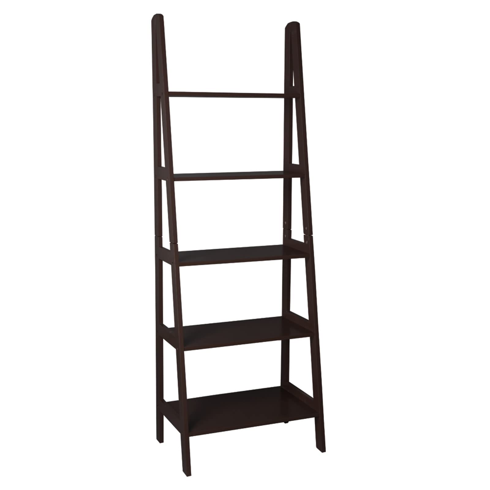 5-Tier Modern Wooden Ladder Shelf - Multifunctional Display Organizer for Plants, Books & Home Decor | Space-Saving Leaning Wall Shelf for Living Room, Bedroom & Office | Brown Wood Finish