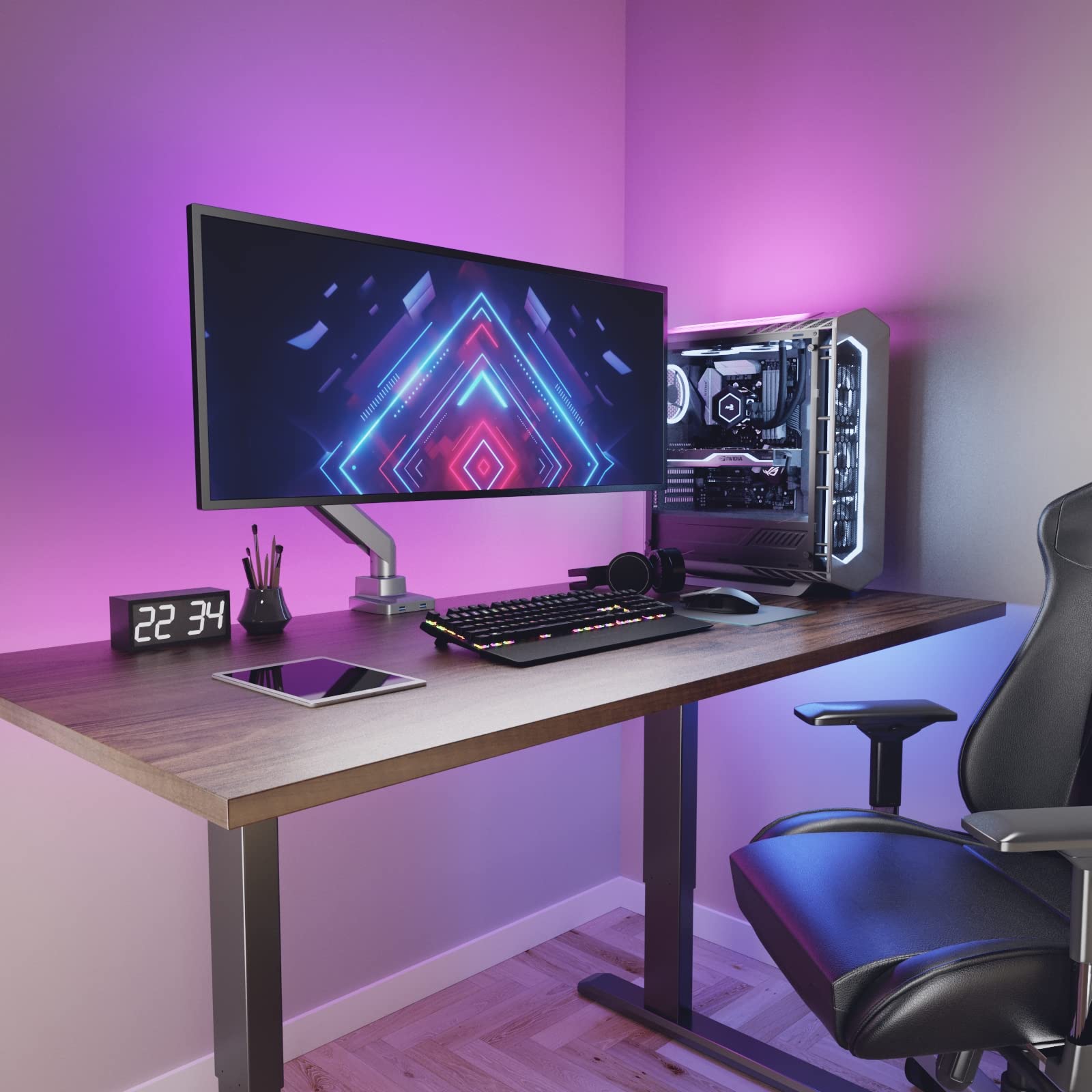 WALI Heavy Duty Gas Spring Single Monitor Arm Desk Mount - Fully Adjustable Stand for 35 Inch Screens up to 33lbs (GSMU001, Silver) - Perfect for Home Office, Gaming Setup & Workspace Ergonomics