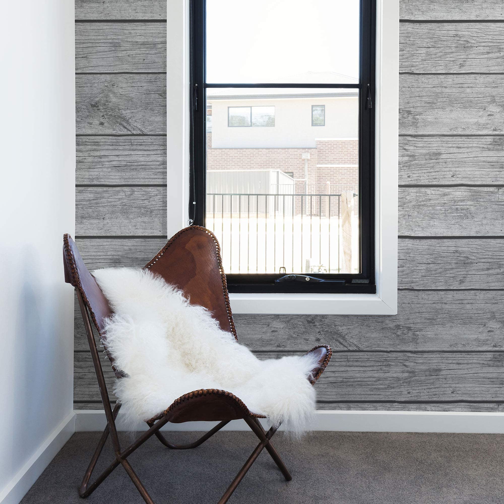 Walls By Me Grey Shiplap Peel and Stick Removable Wallpaper - 2ft x 10.5ft (61x320cm) Textured Self-Adhesive Wall Covering - Perfect for Bedrooms, Living Rooms, and Home Office Decor