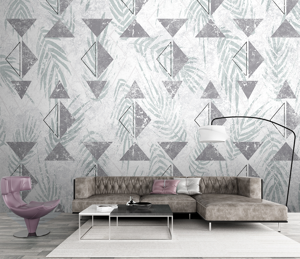 Triangular Pattern Leaves Wallpaper Murals - Modern Botanical Peel and Stick Wall Decals for Bedroom, Living Room & Nursery Decor