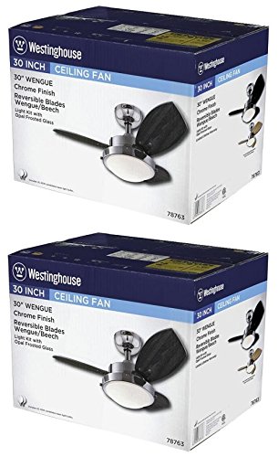 Westinghouse 7876300 30-Inch Wengue Chrome Ceiling Fan with Light Kit - 2 Pack, Modern Design for Living Room, Bedroom & Outdoor Spaces